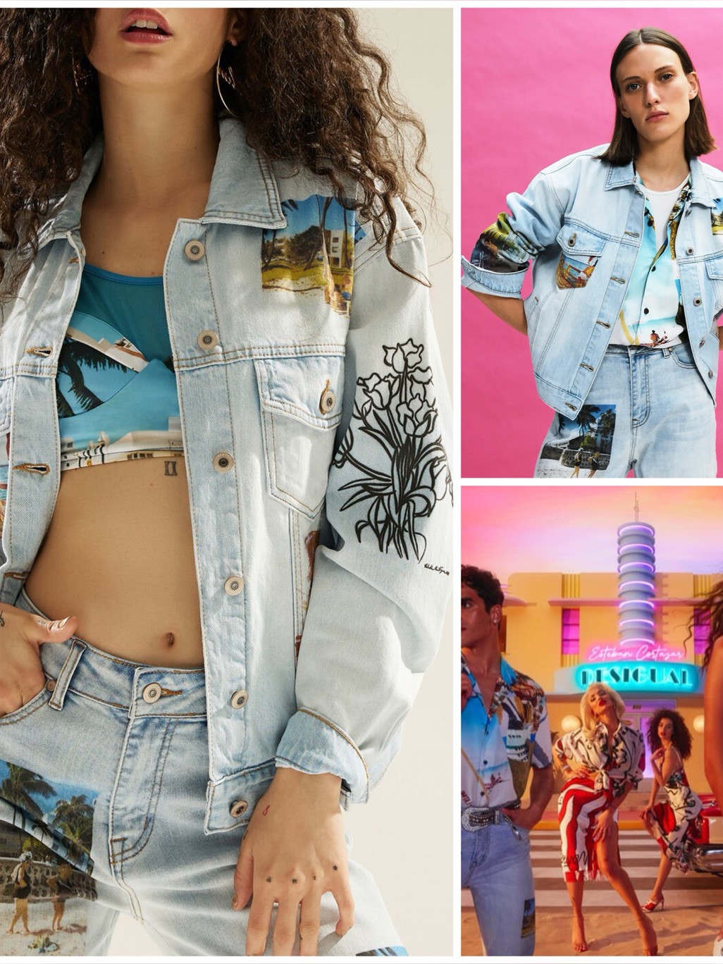 Desigual X Esteban Cortzar ~ Cropped Denim Trucker Jacket South Beach